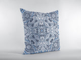 18? Light Blue Boho Ornate Zippered Suede Throw Pillow