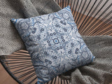 18? Light Blue Boho Ornate Zippered Suede Throw Pillow