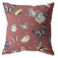 16" Copper Rose Butterflies Zippered Suede Throw Pillow