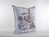 16â Gray White Wildflower Zippered Suede Throw Pillow