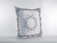 16"x16" White Zippered Suede Floral Throw Pillow