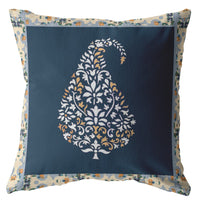 18? Orange Navy Paisley Suede Zippered Throw Pillow