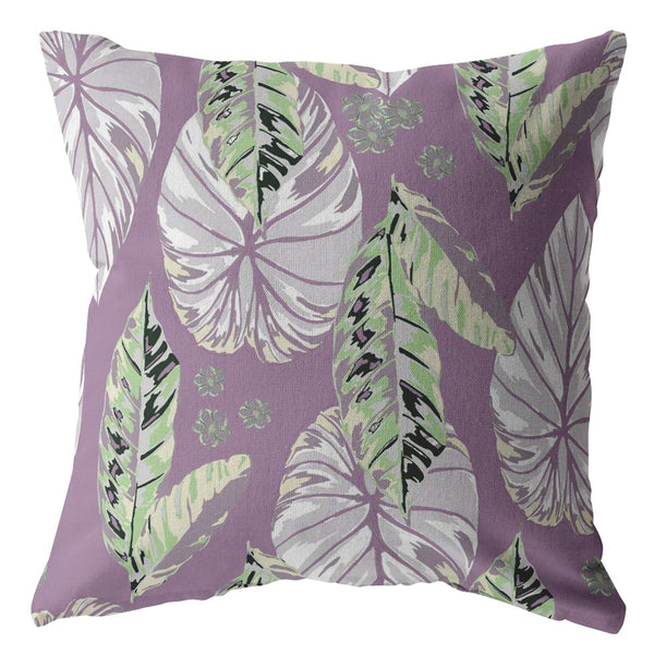16? White Purple Tropical Leaf Zippered Suede Throw Pillow