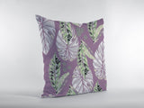 18? White Purple Tropical Leaf Zippered Suede Throw Pillow