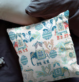 20" Blue White Tribal Indoor Outdoor Zip Throw Pillow