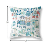 20" Blue White Tribal Indoor Outdoor Zip Throw Pillow