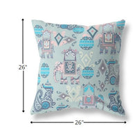 26" Gray Pink Tribal Indoor Outdoor Zip Throw Pillow