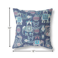 18" Blue Gray Tribal Indoor Outdoor Zip Throw Pillow