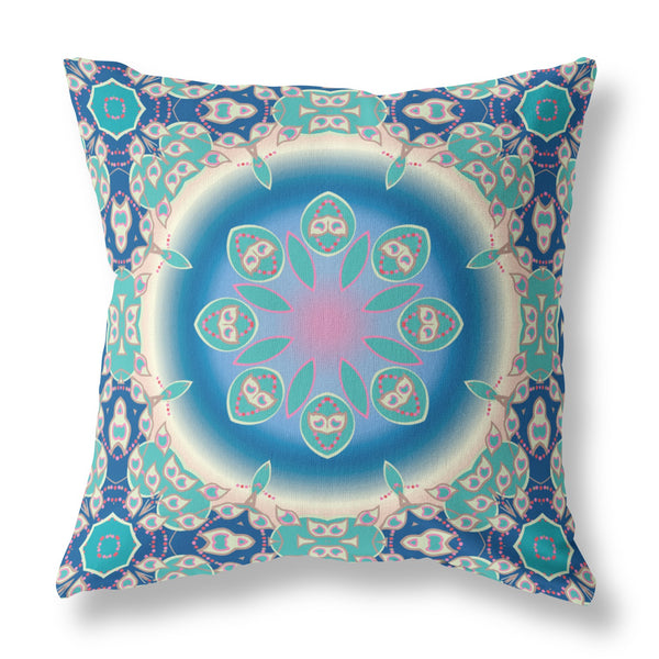 16â Blue Turquoise Jewel Indoor Outdoor Zippered Throw Pillow
