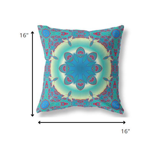 16â Blue Red Jewel Indoor Outdoor Zippered Throw Pillow