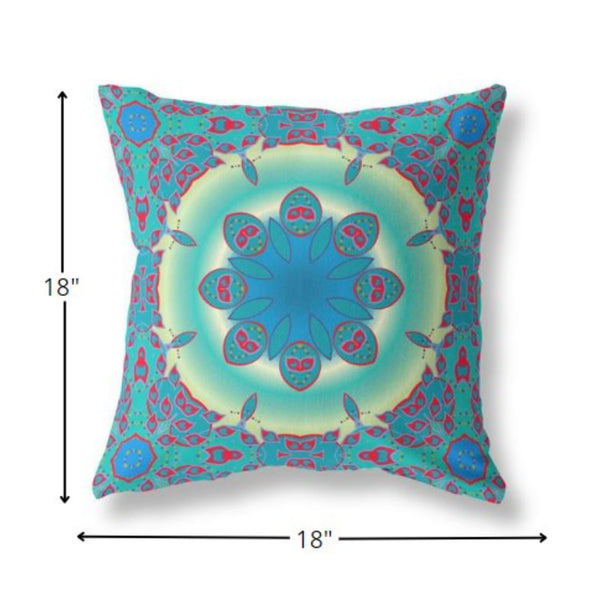 18â Blue Red Jewel Indoor Outdoor Zippered Throw Pillow
