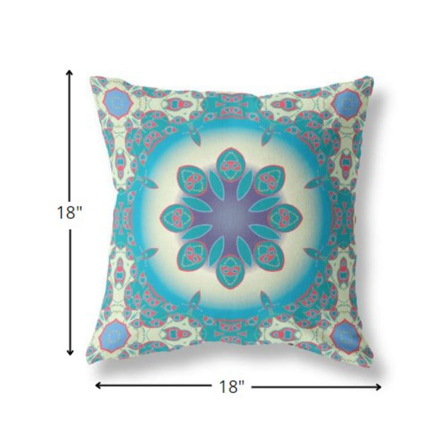 18â Blue Cream Jewel Indoor Outdoor Zippered Throw Pillow