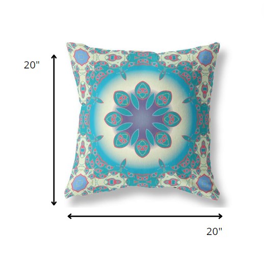20â Blue Cream Jewel Indoor Outdoor Zippered Throw Pillow