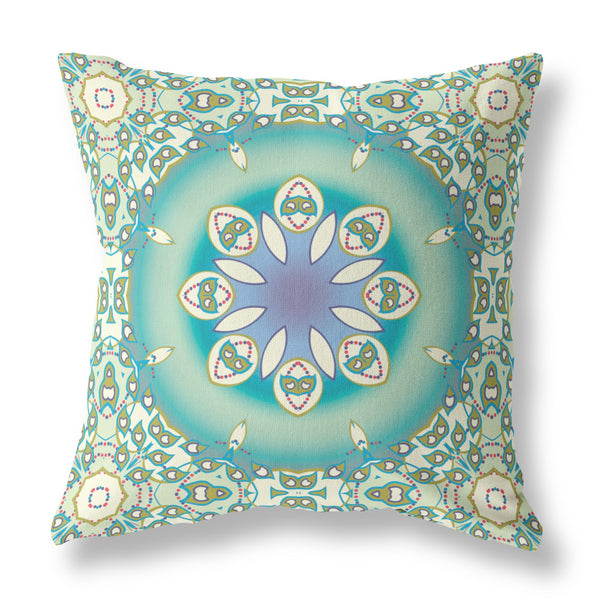 16â Turquoise Olive Jewel Indoor Outdoor Zippered Throw Pillow