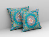 16â Blue Gold Jewel Indoor Outdoor Zippered Throw Pillow