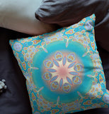 16â Blue Gold Jewel Indoor Outdoor Zippered Throw Pillow