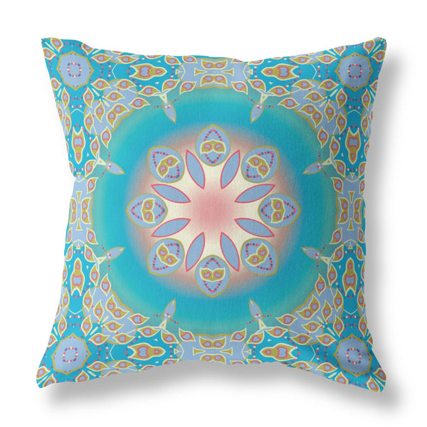 18â Blue Gold Jewel Indoor Outdoor Zippered Throw Pillow