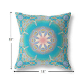 18â Blue Gold Jewel Indoor Outdoor Zippered Throw Pillow