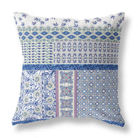 16? Blue Lavender White Patch Indoor Outdoor Zippered Throw Pillow