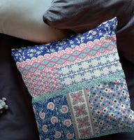 16? Blue Pink Patch Indoor Outdoor Zippered Throw Pillow