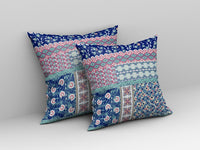 18? Blue Pink Patch Indoor Outdoor Zippered Throw Pillow