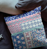 18? Blue Pink Patch Indoor Outdoor Zippered Throw Pillow