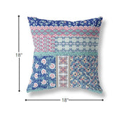 18? Blue Pink Patch Indoor Outdoor Zippered Throw Pillow