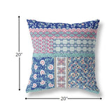 20? Blue Pink Patch Indoor Outdoor Zippered Throw Pillow