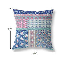 26? Blue Pink Patch Indoor Outdoor Zippered Throw Pillow