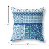 16? Blue White Patch Indoor Outdoor Zippered Throw Pillow