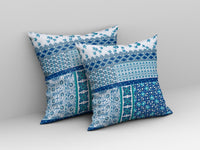 18? Blue White Patch Indoor Outdoor Zippered Throw Pillow