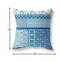 18? Blue White Patch Indoor Outdoor Zippered Throw Pillow