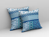26? Blue White Patch Indoor Outdoor Zippered Throw Pillow