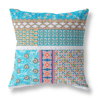 16? Turquoise White Patch Indoor Outdoor Zippered Throw Pillow