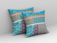 16? Turquoise White Patch Indoor Outdoor Zippered Throw Pillow