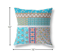 16? Turquoise White Patch Indoor Outdoor Zippered Throw Pillow