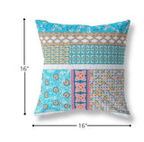 16? Turquoise White Patch Indoor Outdoor Zippered Throw Pillow