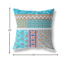 18? Turquoise White Patch Indoor Outdoor Zippered Throw Pillow