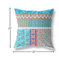 20? Turquoise White Patch Indoor Outdoor Zippered Throw Pillow