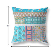 26? Turquoise White Patch Indoor Outdoor Zippered Throw Pillow