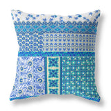 16? Turquoise Blue Patch Indoor Outdoor Zippered Throw Pillow