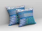 16? Turquoise Blue Patch Indoor Outdoor Zippered Throw Pillow