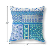 16? Turquoise Blue Patch Indoor Outdoor Zippered Throw Pillow