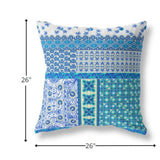26? Turquoise Blue Patch Indoor Outdoor Zippered Throw Pillow