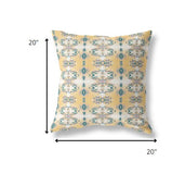 20â Tan Blue Patterned Indoor Outdoor Zippered Throw Pillow