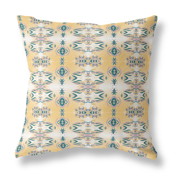 26â Tan Blue Patterned Indoor Outdoor Zippered Throw Pillow
