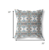 20â White Brown Patterned Indoor Outdoor Zippered Throw Pillow