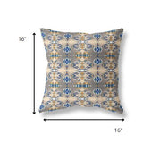 16â Brown Blue Patterned Indoor Outdoor Zippered Throw Pillow
