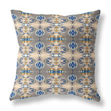 18â Brown Blue Patterned Indoor Outdoor Zippered Throw Pillow