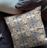 18â Brown Blue Patterned Indoor Outdoor Zippered Throw Pillow